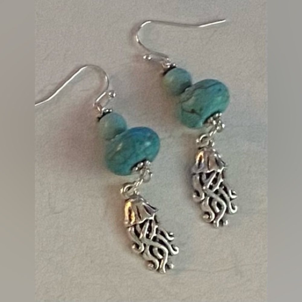 NEW!! Jellyfish charm with Turquoise crystal earrings